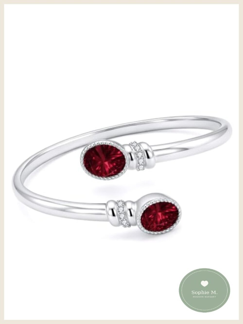 14K White Gold Plated Birthstone Cuff Bangle Bracelet